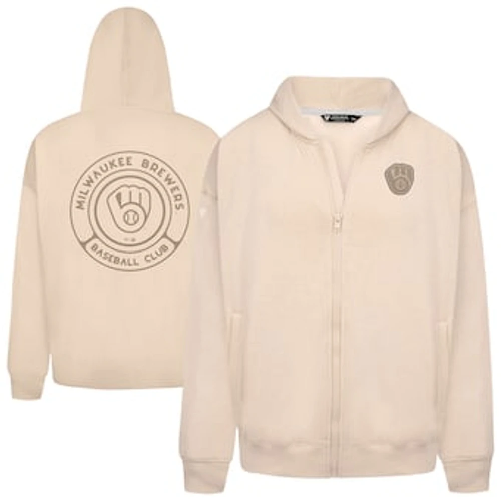 Men's Levelwear Khaki Milwaukee Brewers Uphill Oversized Full-Zip Hoodie