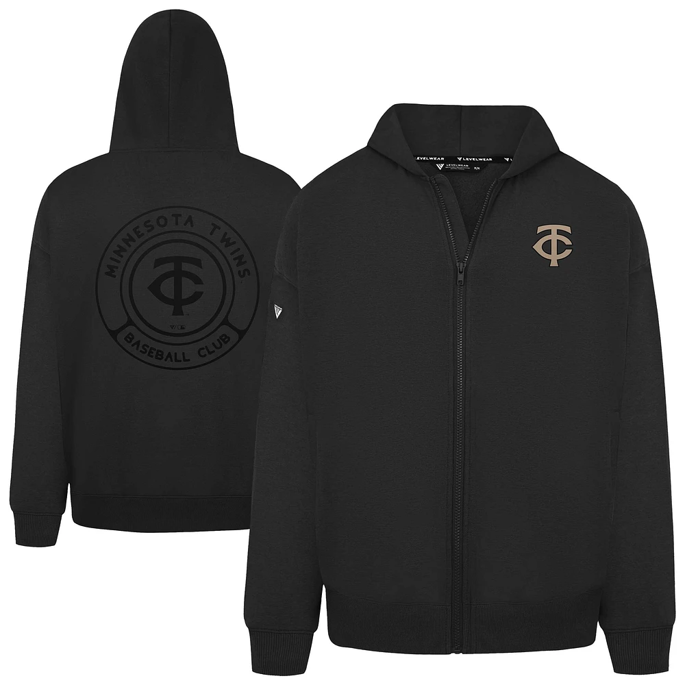 Men's Levelwear Black Minnesota Twins Uphill Oversized Full-Zip Hoodie