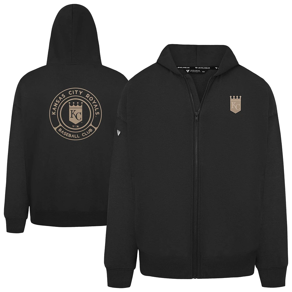 Men's Levelwear Black Kansas City Royals Uphill Oversized Full-Zip Hoodie