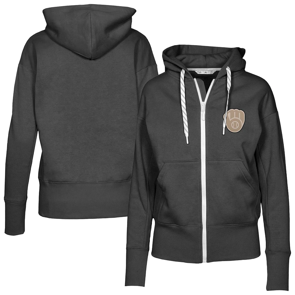 Women's Levelwear Black Milwaukee Brewers Gardinia Full-Zip Hoodie