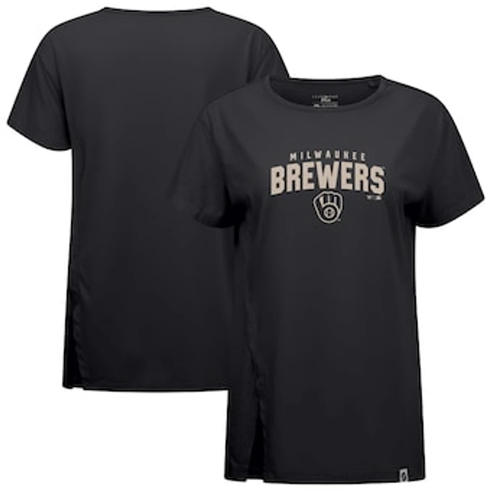 Women's Levelwear Black Milwaukee Brewers Influx Team Arch T-Shirt