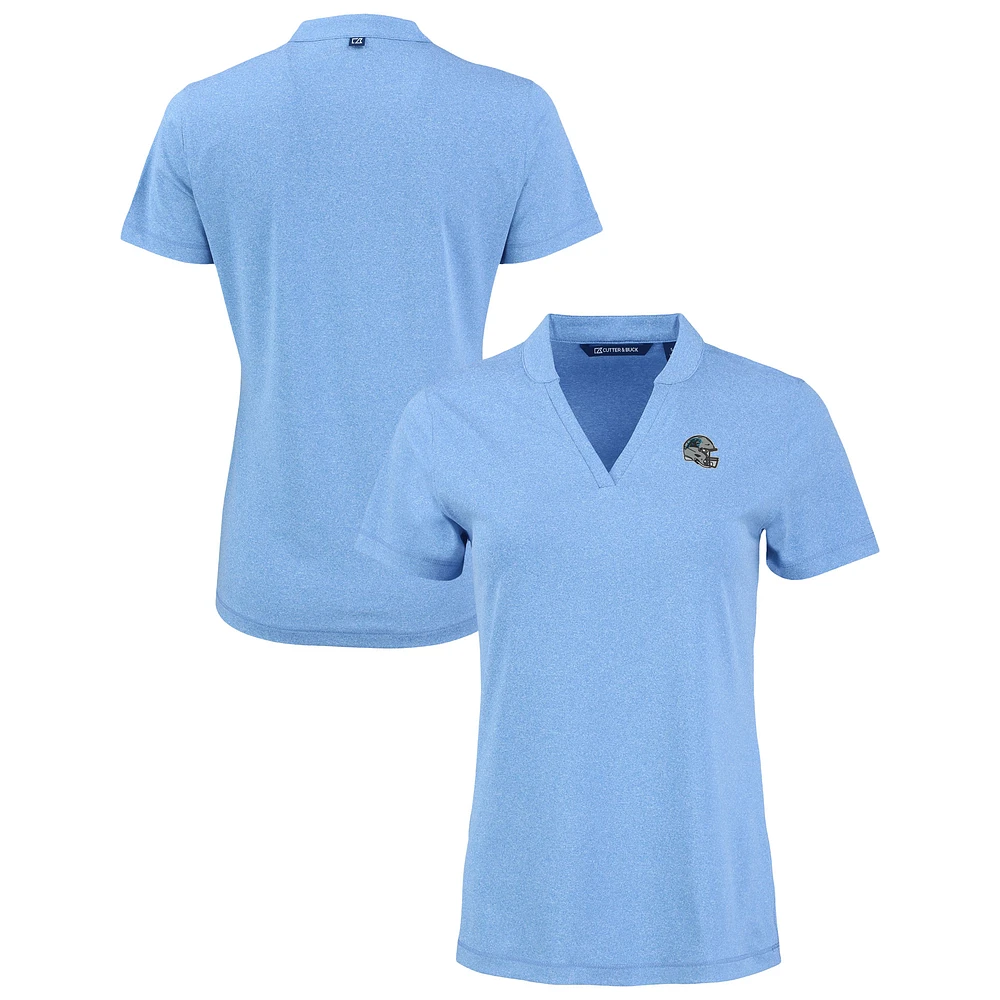 Women's Cutter & Buck Heather Powder Blue Carolina Panthers Forge Stretch Blade DryTec V-Neck Polo