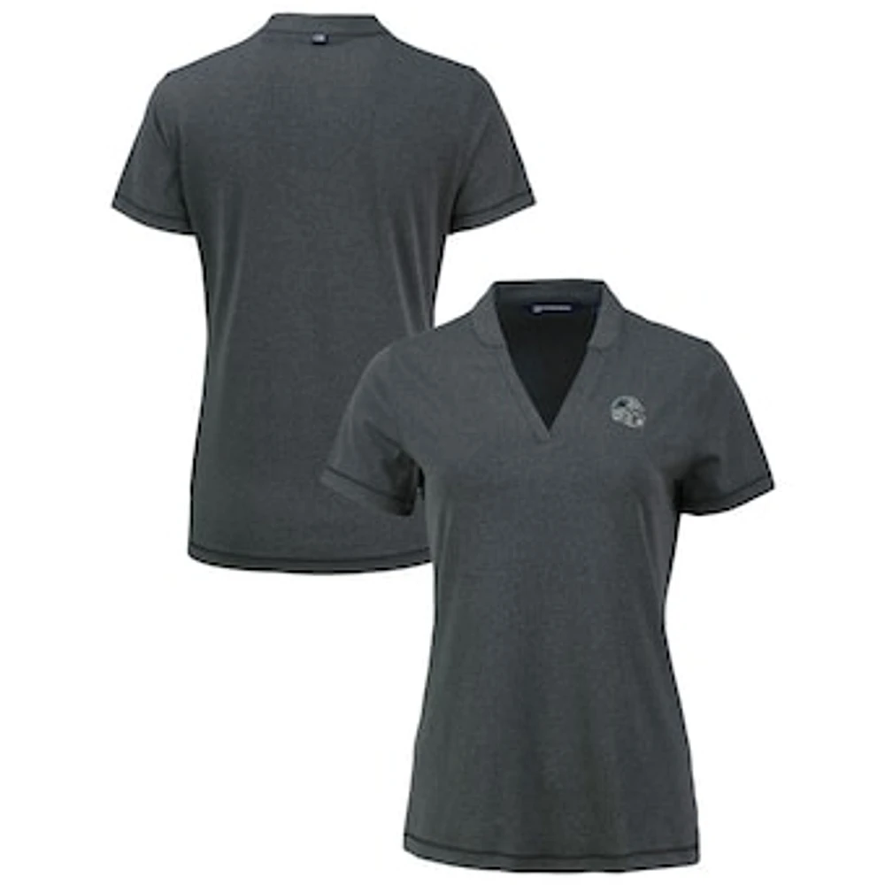 Women's Cutter & Buck Heather Black Carolina Panthers Forge Stretch Blade DryTec V-Neck Polo