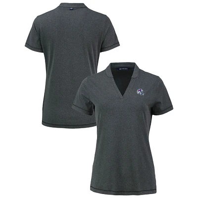 Women's Cutter & Buck Heather Black Buffalo Bills Forge Stretch Blade DryTec V-Neck Polo