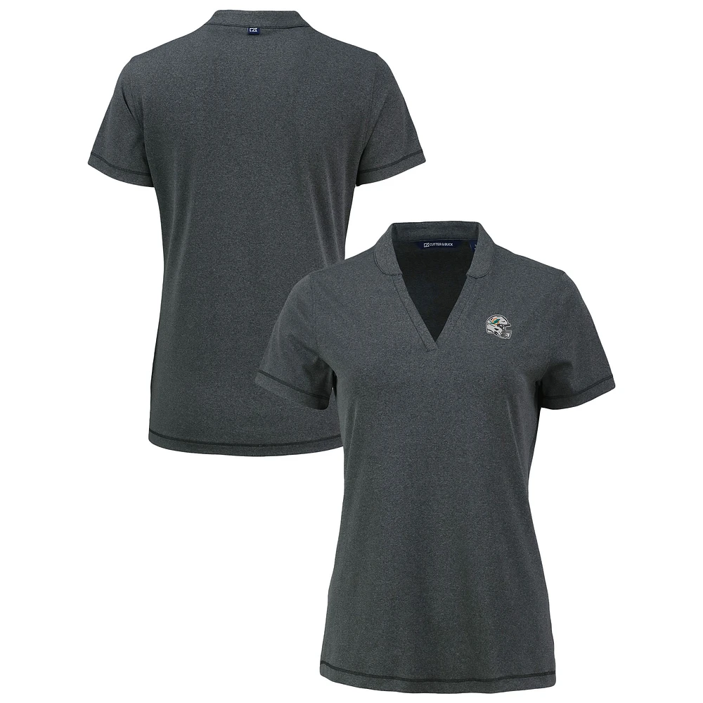 Women's Cutter & Buck Heather Black Miami Dolphins Forge Stretch Blade DryTec V-Neck Polo