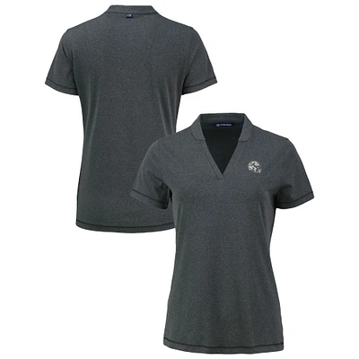 Women's Cutter & Buck Heather Black Miami Dolphins Forge Stretch Blade DryTec V-Neck Polo