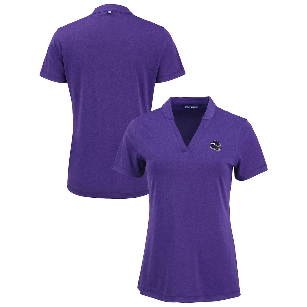 Women's Cutter & Buck Heather Purple Minnesota Vikings Forge Stretch Blade DryTec V-Neck Polo