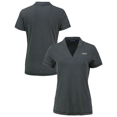 Women's Cutter & Buck Heather Black New York Jets Forge Stretch Blade DryTec V-Neck Polo
