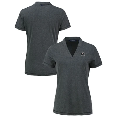 Women's Cutter & Buck Heather Black Pittsburgh Steelers Forge Stretch Blade DryTec V-Neck Polo