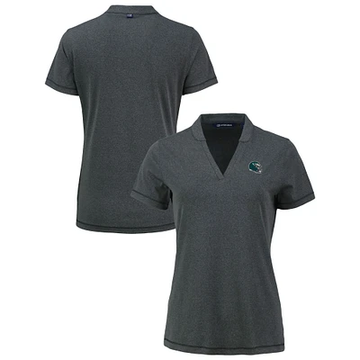 Women's Cutter & Buck Heather Black Philadelphia Eagles Forge Stretch Blade DryTec V-Neck Polo