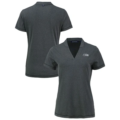 Women's Cutter & Buck Heather Black Seattle Seahawks Forge Stretch Blade DryTec V-Neck Polo