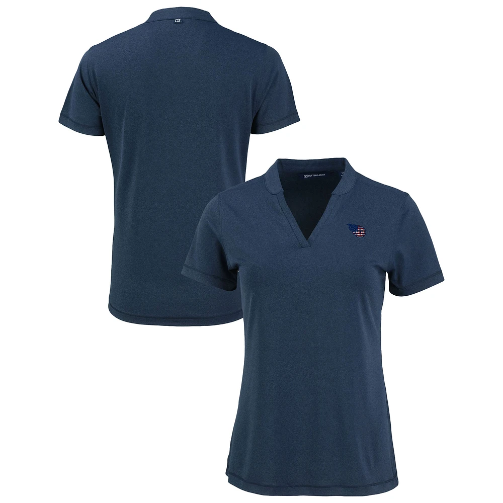 Women's Cutter & Buck Heather Navy Tennessee Titans Forge Stretch Blade DryTec V-Neck Polo