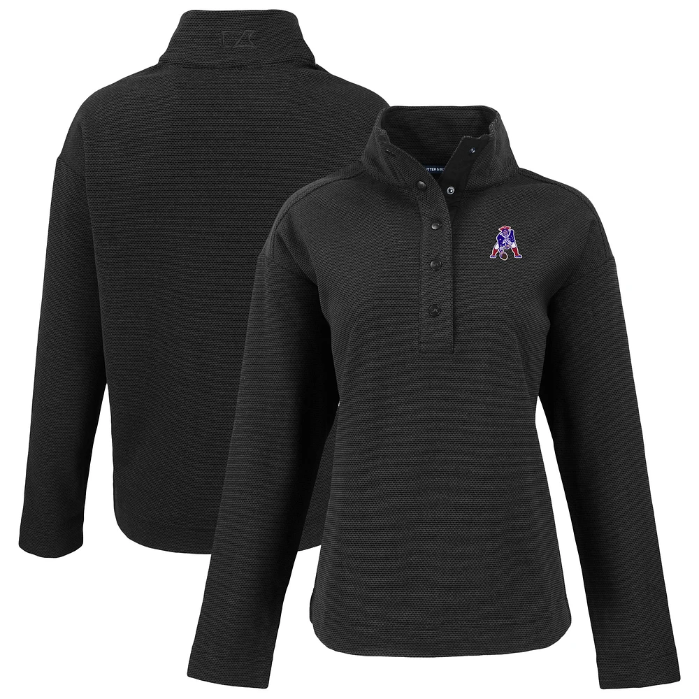Women's Cutter & Buck Black New England Patriots Hunts Point Eco Half-Snap Sweatshirt