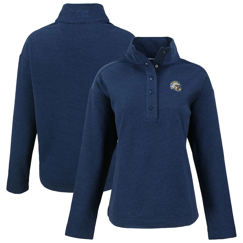 Women's Cutter & Buck Navy Los Angeles Chargers Hunts Point Eco Half-Snap Sweatshirt