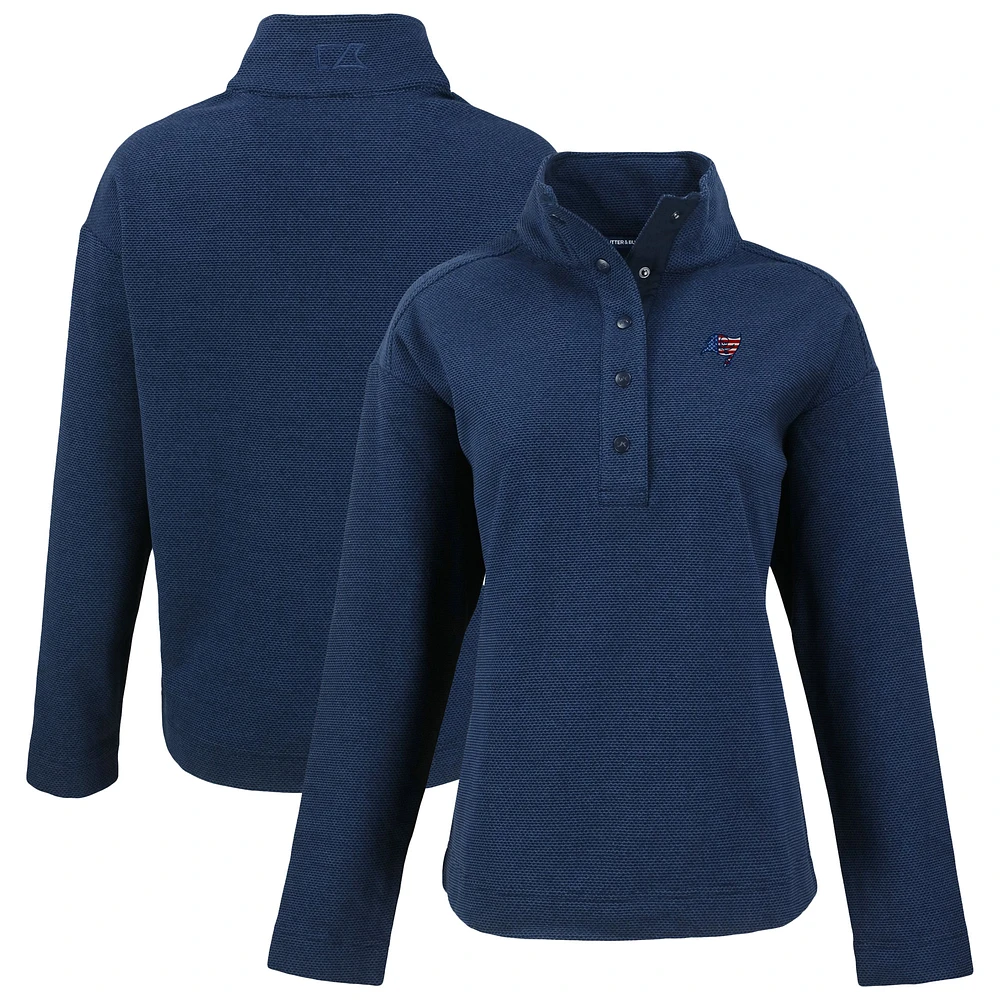 Women's Cutter & Buck Navy Tampa Bay Buccaneers Hunts Point Eco Half-Snap Sweatshirt