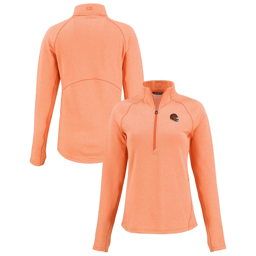 Women's Cutter & Buck Heather Cincinnati Bengals Peshastin Eco Fleece Recycled Tri-Blend Raglan Half-Zip Jacket