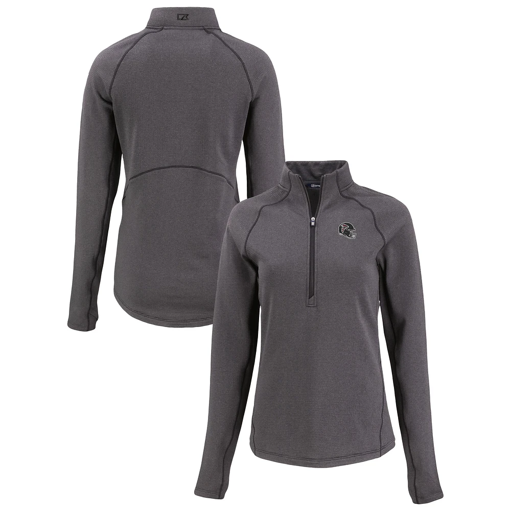 Women's Cutter & Buck Heather Black Atlanta Falcons Peshastin Eco Fleece Recycled Tri-Blend Raglan Half-Zip Jacket