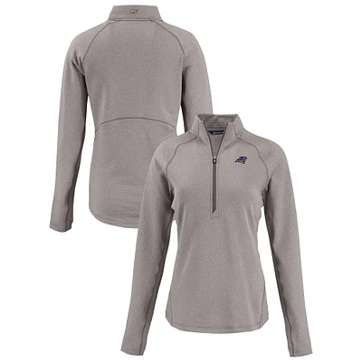 Women's Cutter & Buck Heather Gray Carolina Panthers Americana Peshastin Eco Fleece Recycled Tri-Blend Raglan Half-Zip Jacket