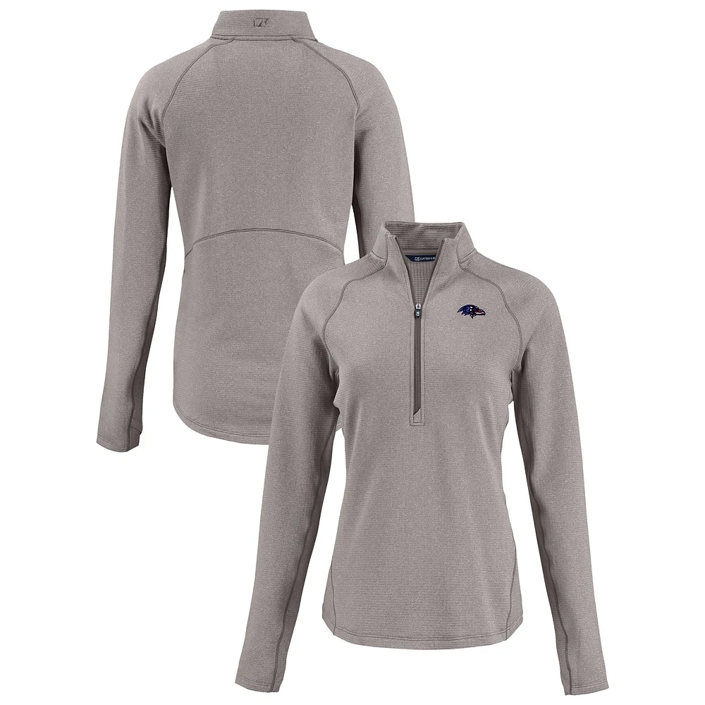 Women's Cutter & Buck Heather Gray Baltimore Ravens Americana Peshastin Eco Fleece Recycled Tri-Blend Raglan Half-Zip Jacket