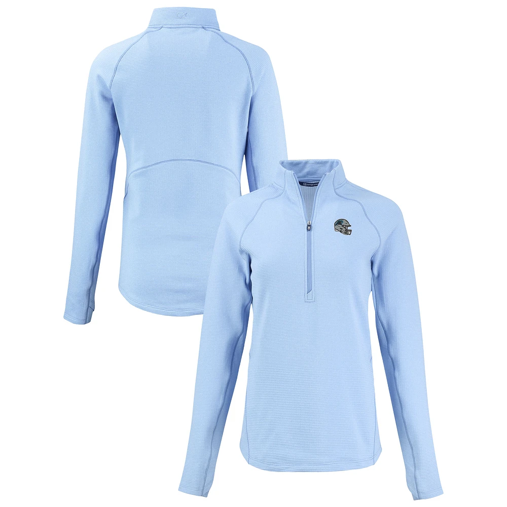 Women's Cutter & Buck Heather Light Blue Carolina Panthers Peshastin Eco Fleece Recycled Tri-Blend Raglan Half-Zip Jacket