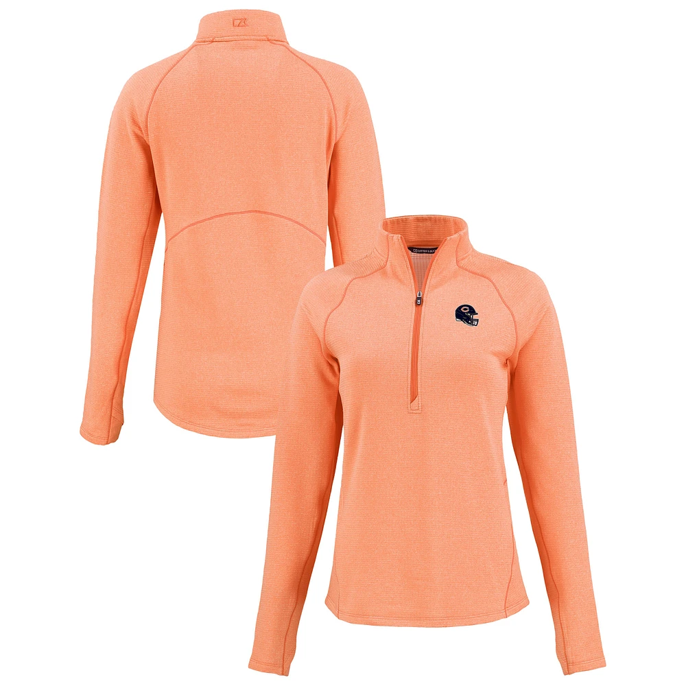 Women's Cutter & Buck Heather Chicago Bears Peshastin Eco Fleece Recycled Tri-Blend Raglan Half-Zip Jacket