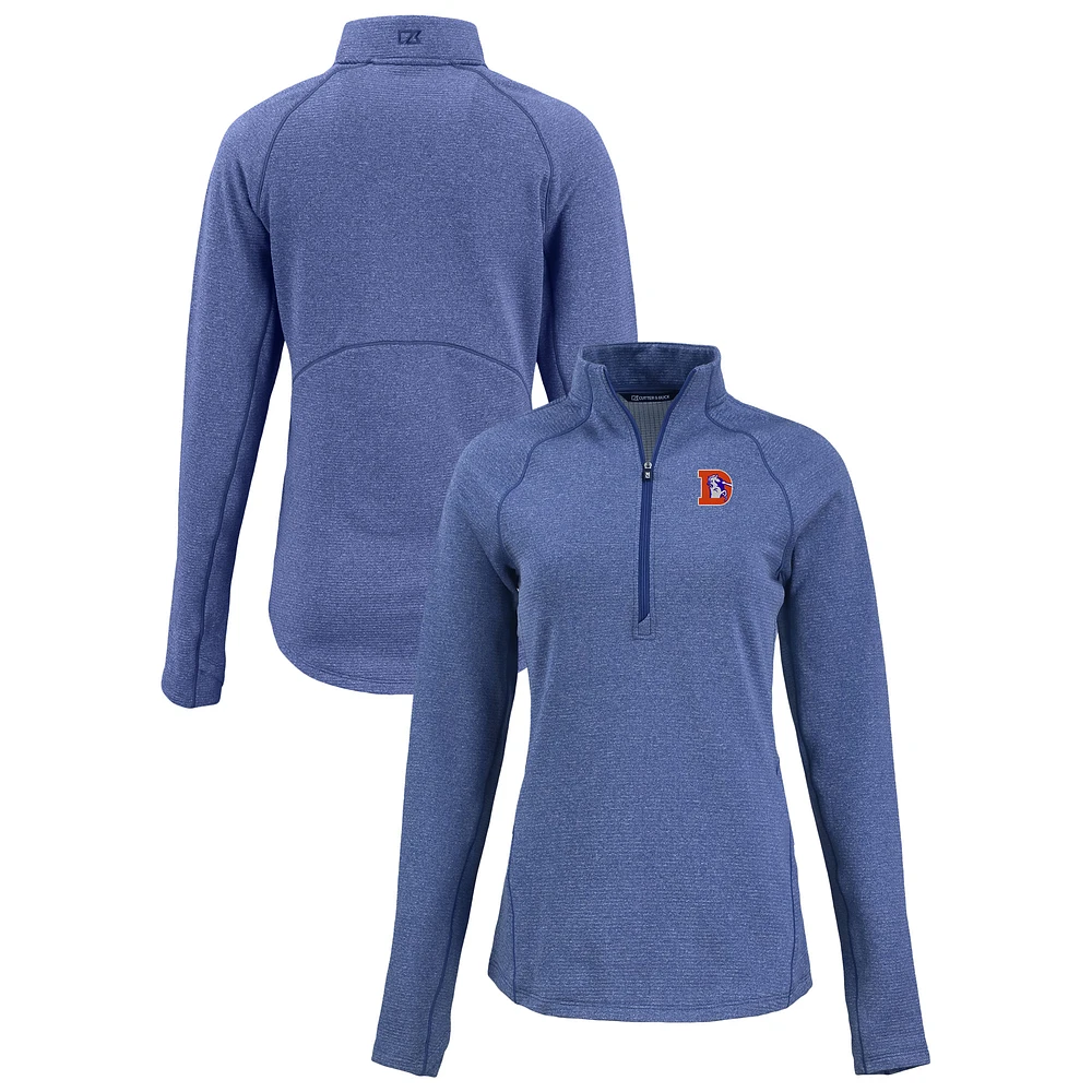 Women's Cutter & Buck Heather Royal Denver Broncos Peshastin Eco Fleece Recycled Tri-Blend Raglan Half-Zip Jacket