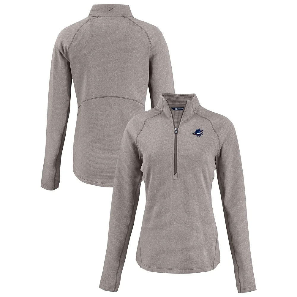 Women's Cutter & Buck Heather Gray Miami Dolphins Americana Peshastin Eco Fleece Recycled Tri-Blend Raglan Half-Zip Jacket