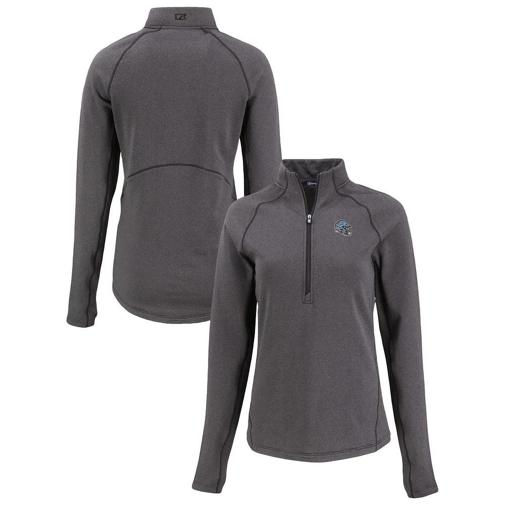 Women's Cutter & Buck Heather Detroit Lions Peshastin Eco Fleece Recycled Tri-Blend Raglan Half-Zip Jacket