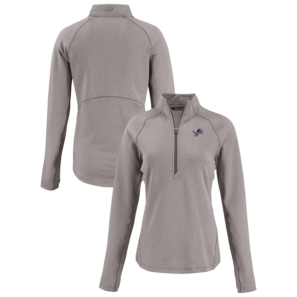 Women's Cutter & Buck Heather Gray Detroit Lions Americana Peshastin Eco Fleece Recycled Tri-Blend Raglan Half-Zip Jacket