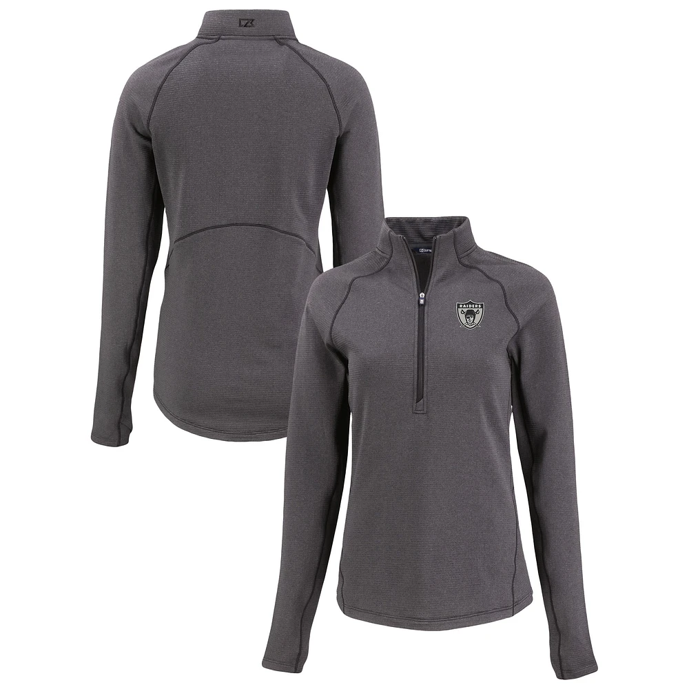 Women's Cutter & Buck Heather Oakland Raiders Gridiron Classics Peshastin Eco Fleece Recycled Tri-Blend Raglan Half-Zip Jacket