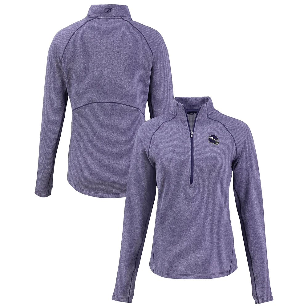 Women's Cutter & Buck Heather Minnesota Vikings Peshastin Eco Fleece Recycled Tri-Blend Raglan Half-Zip Jacket