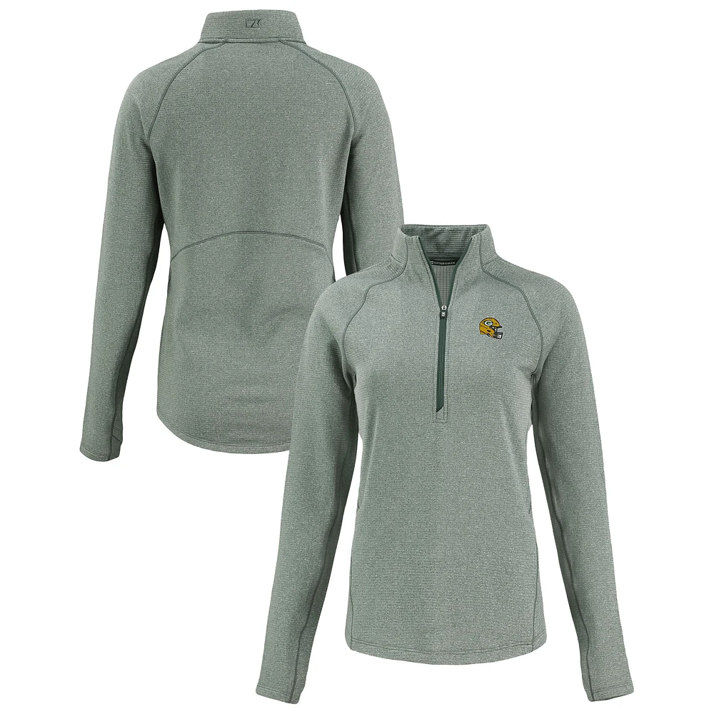 Women's Cutter & Buck Heather Green Bay Packers Peshastin Eco Fleece Recycled Tri-Blend Raglan Half-Zip Jacket