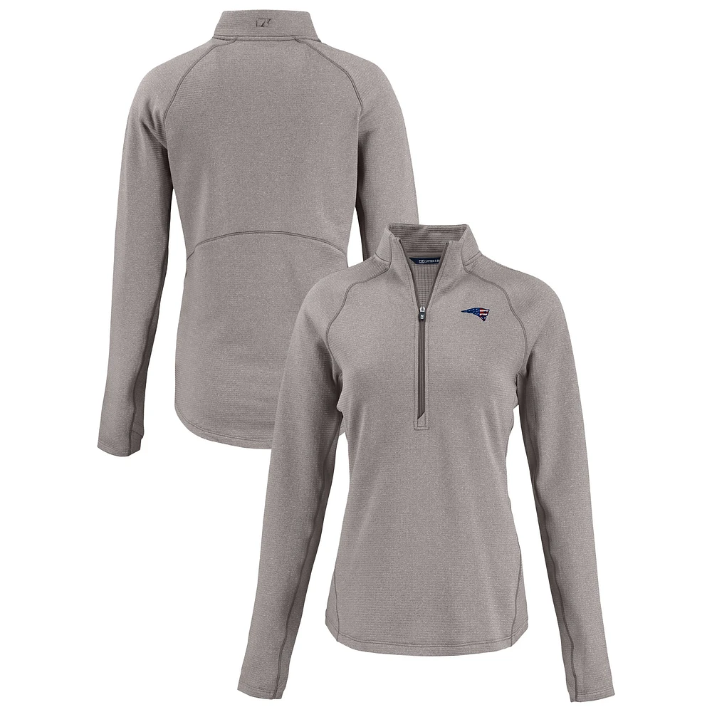 Women's Cutter & Buck Heather Gray New England Patriots Americana Peshastin Eco Fleece Recycled Tri-Blend Raglan Half-Zip Jacket