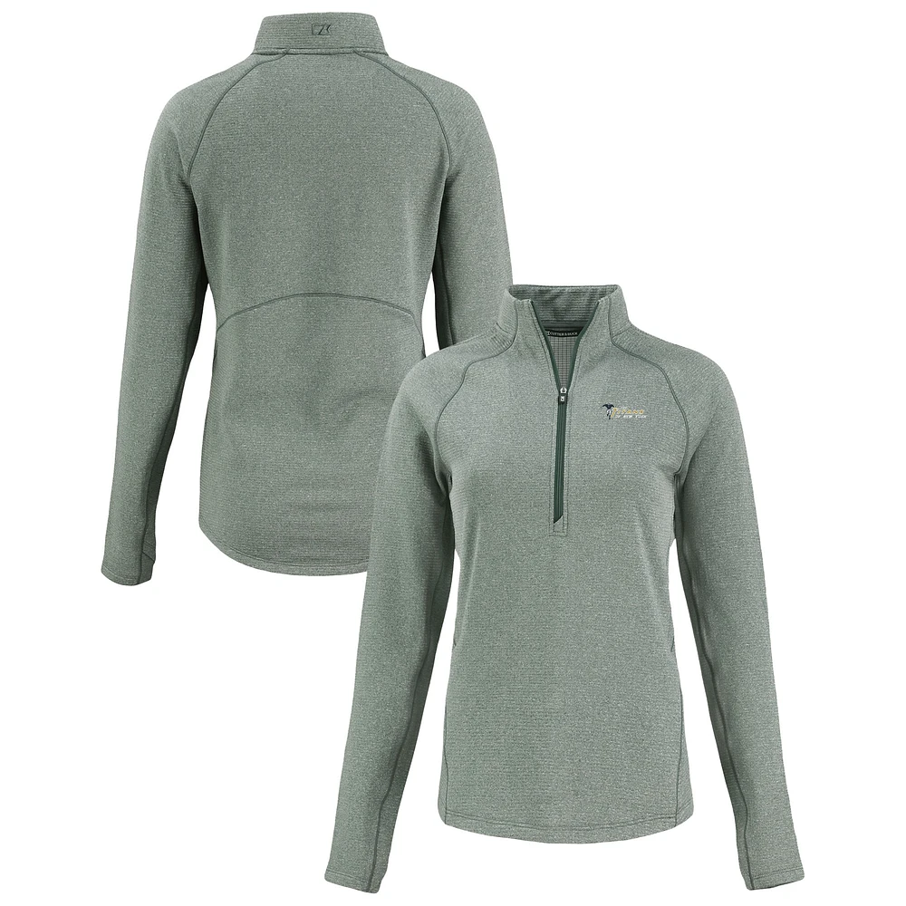 Women's Cutter & Buck Heather New York Titans Gridiron Classics Peshastin Eco Fleece Recycled Tri-Blend Raglan Half-Zip Jacket