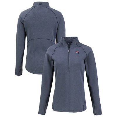 Women's Cutter & Buck Heather Navy New York Giants Peshastin Eco Fleece Recycled Tri-Blend Raglan Half-Zip Jacket