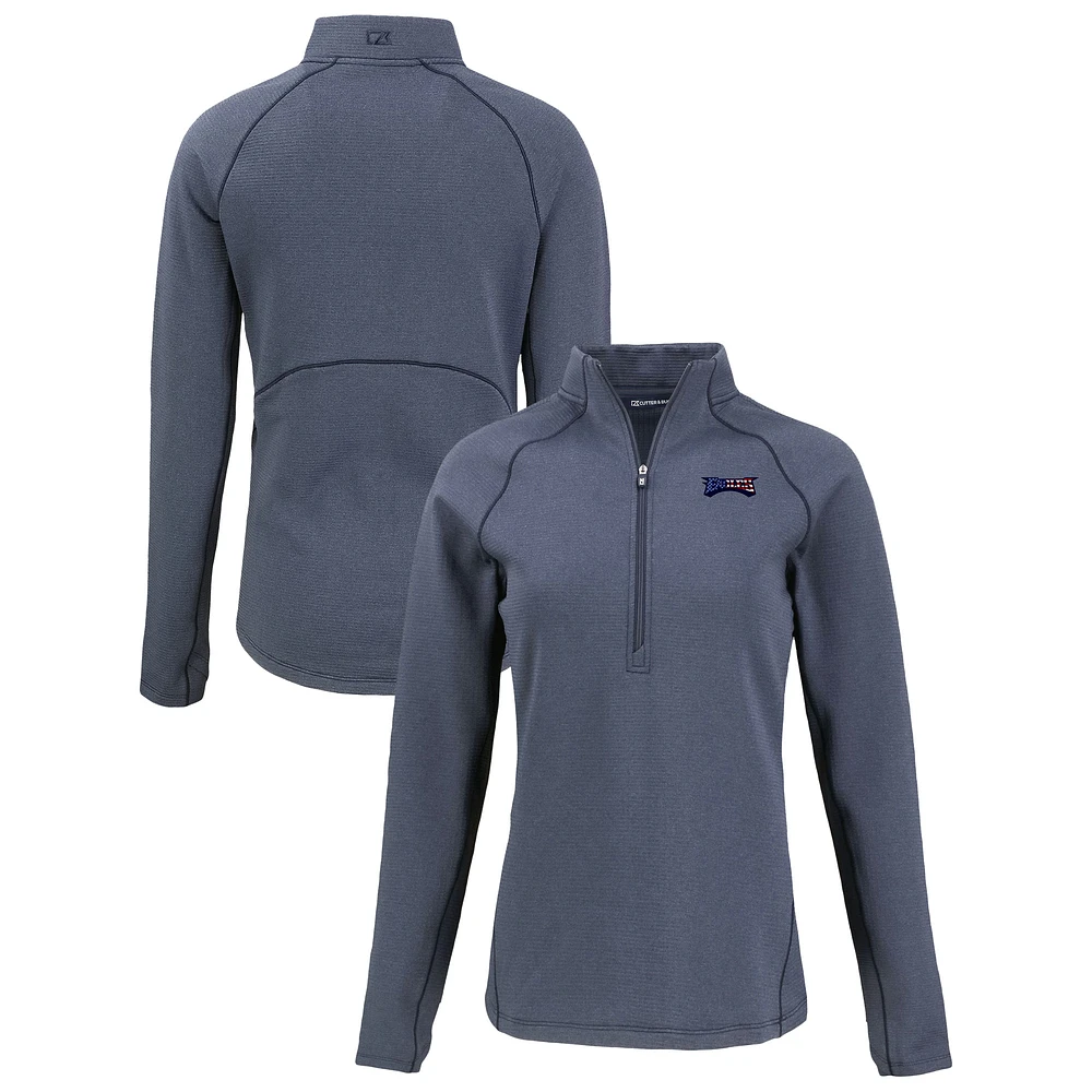 Women's Cutter & Buck Heather Navy Philadelphia Eagles Americana Peshastin Eco Fleece Recycled Tri-Blend Raglan Half-Zip Jacket