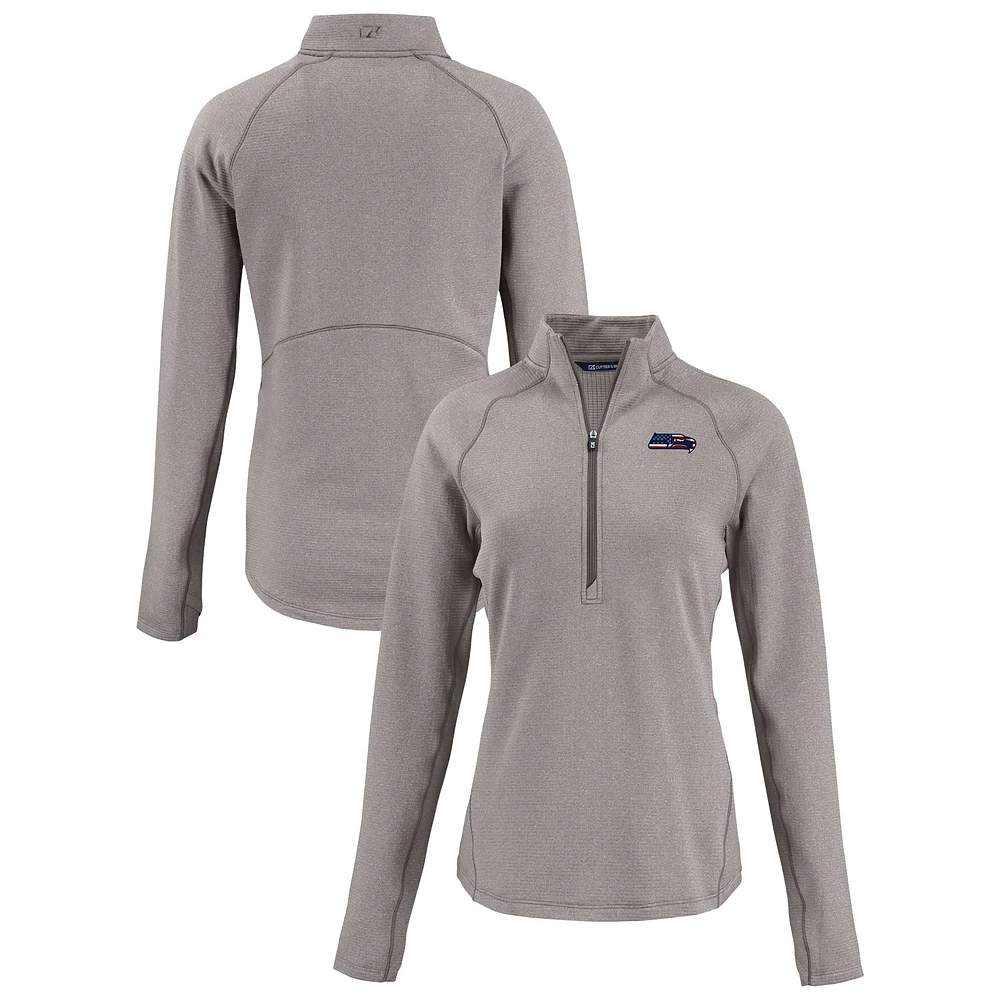 Women's Cutter & Buck Heather Gray Seattle Seahawks Americana Peshastin Eco Fleece Recycled Tri-Blend Raglan Half-Zip Jacket