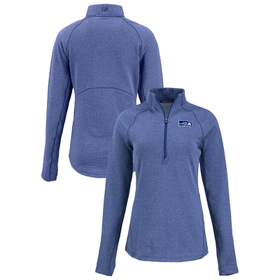 Women's Cutter & Buck Heather Royal Seattle Seahawks Peshastin Eco Fleece Recycled Tri-Blend Raglan Half-Zip Jacket