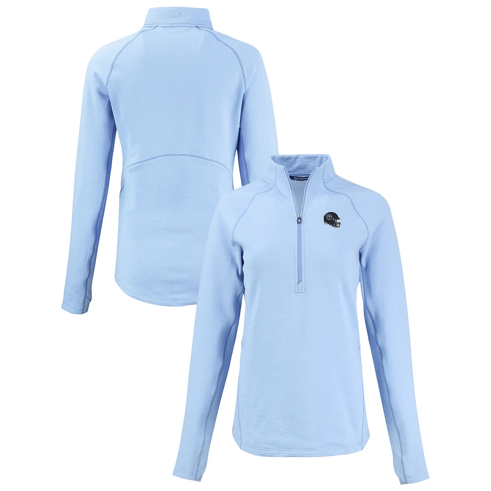 Women's Cutter & Buck Heather Light Blue Tennessee Titans Peshastin Eco Fleece Recycled Tri-Blend Raglan Half-Zip Jacket
