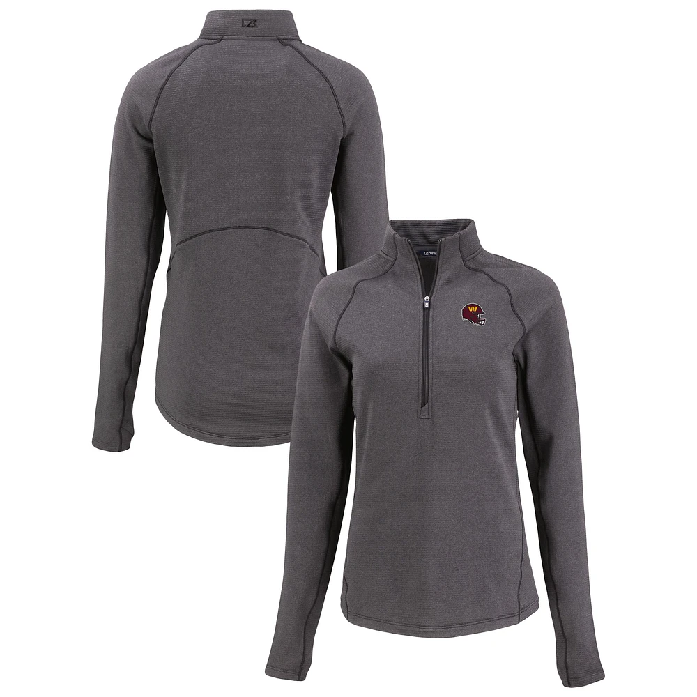 Women's Cutter & Buck Heather Washington Commanders Peshastin Eco Fleece Recycled Tri-Blend Raglan Half-Zip Jacket