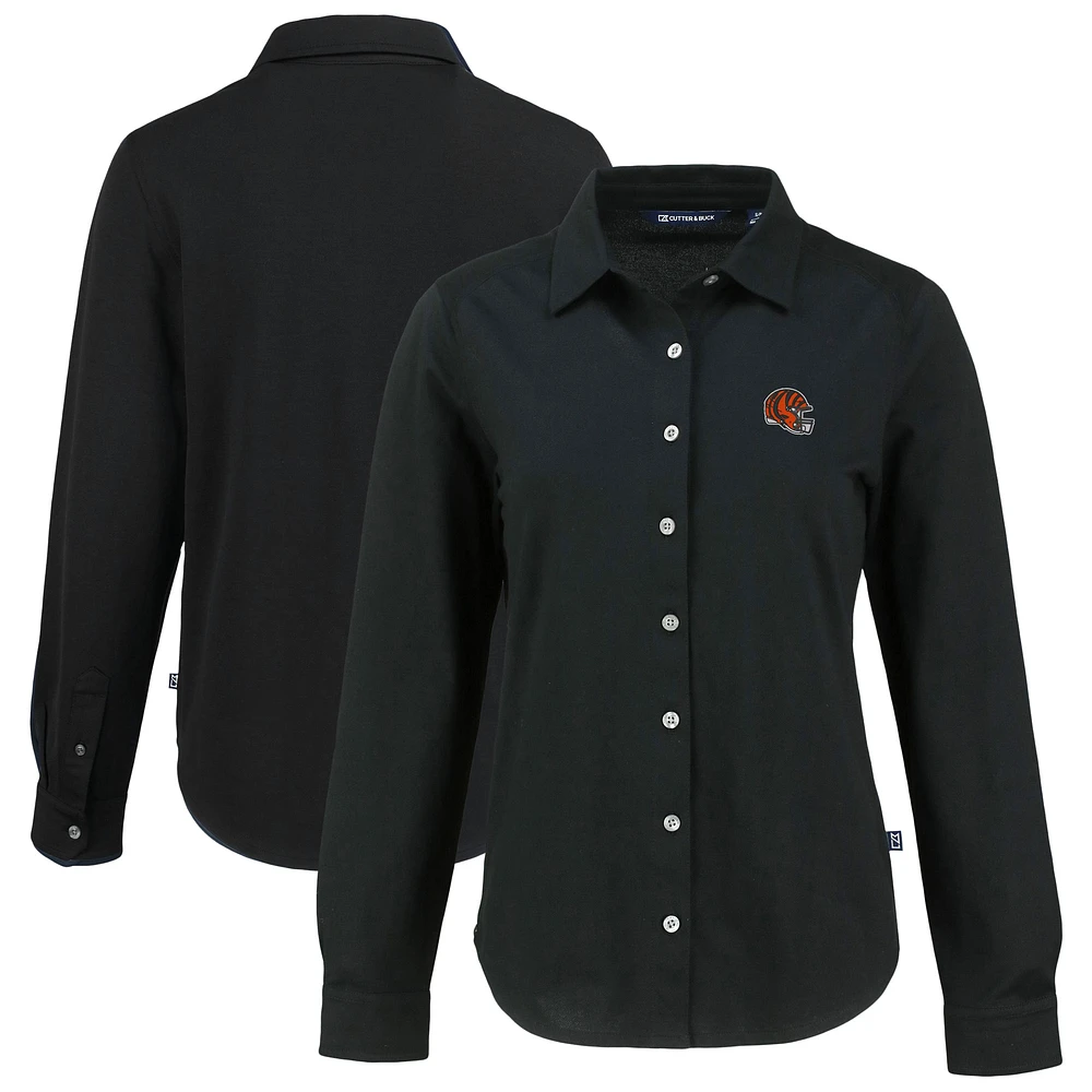 Women's Cutter & Buck Cincinnati Bengals Advantage Eco Soft Pique Tri-Blend Long Sleeve Button-Up Shirt