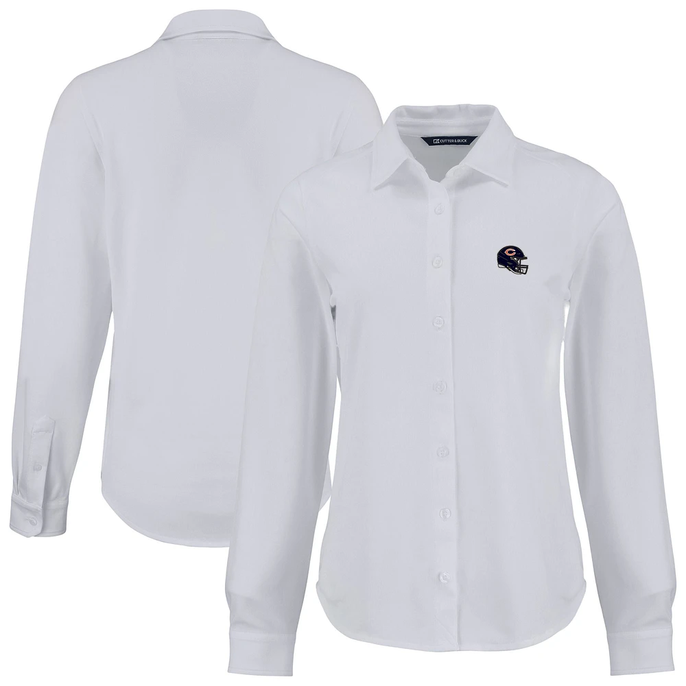 Women's Cutter & Buck Chicago Bears Advantage Eco Soft Pique Tri-Blend Long Sleeve Button-Up Shirt