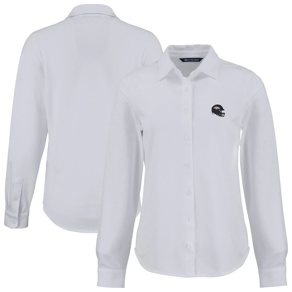 Women's Cutter & Buck Denver Broncos Advantage Eco Soft Pique Tri-Blend Long Sleeve Button-Up Shirt