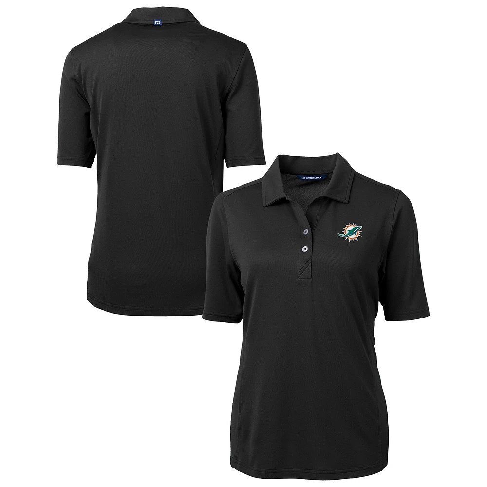Women's Cutter & Buck Black Miami Dolphins Virtue Eco Pique Recycled DryTec Polo
