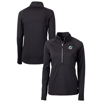 Women's Cutter & Buck Black Miami Dolphins DryTec Adapt Eco Knit Stretch Recycled Raglan Half-Zip Top