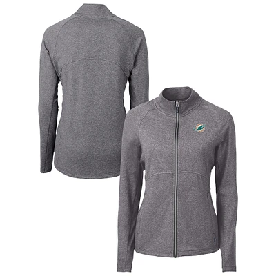 Women's Cutter & Buck Heather Black Miami Dolphins Adapt Eco Knit Full-Zip Jacket