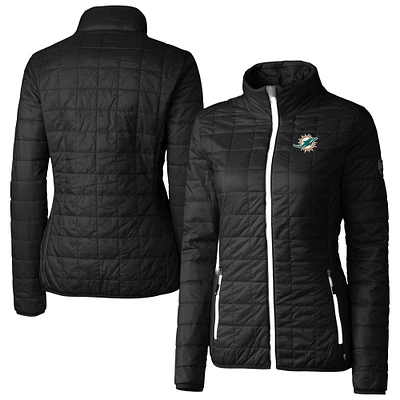Women's Cutter & Buck Black Miami Dolphins Rainier PrimaLoft Eco Insulated Full-Zip Puffer Jacket