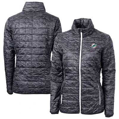 Women's Cutter & Buck Black Miami Dolphins Rainier PrimaLoft Eco Insulated Full-Zip Printed Puffer Jacket