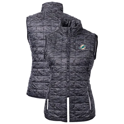 Women's Cutter & Buck Black Miami Dolphins Rainier PrimaLoft Eco Insulated Full-Zip Puffer Vest