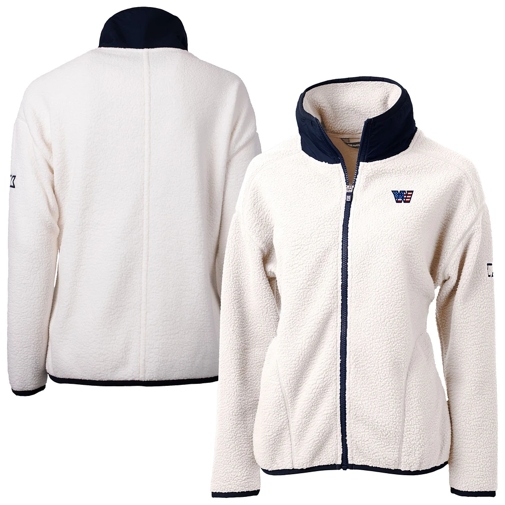 Women's Cutter & Buck Oatmeal Washington Commanders Americana Cascade Eco Sherpa Fleece Full-Zip Jacket
